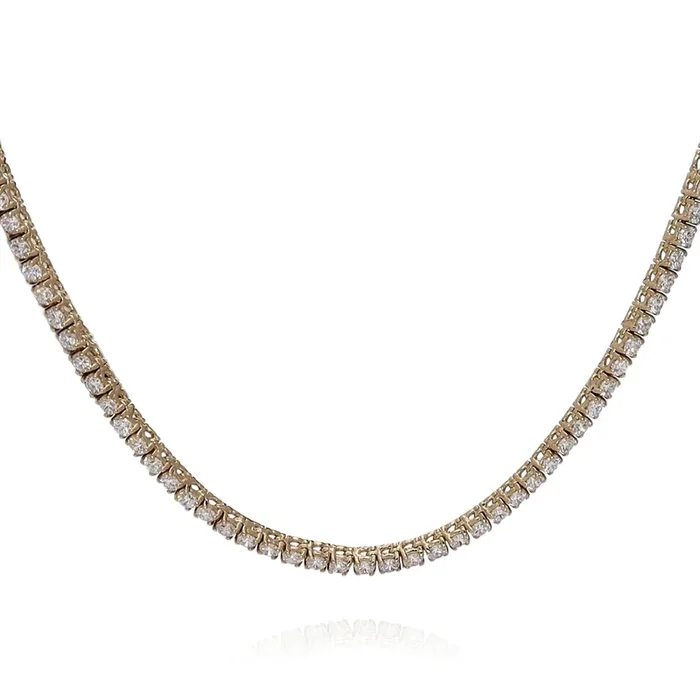 14k Yellow Gold 6.94ct Straight Diamond Tennis Necklace