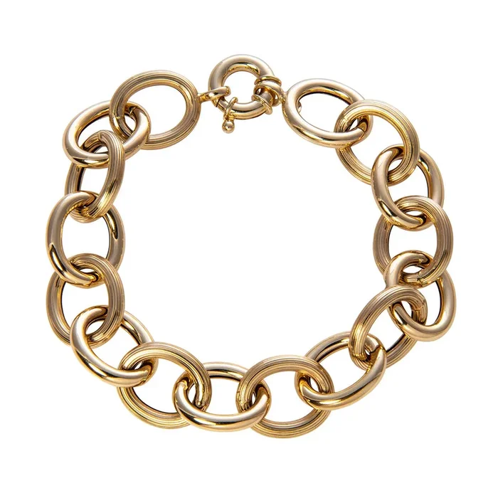 14K Yellow Gold Italian Mixed Large Oval Link Bracelet 8″