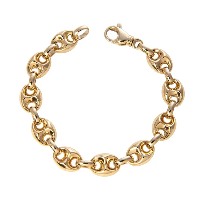 14K Yellow Gold Italian Puffy Mariner Link Bracelet 7″