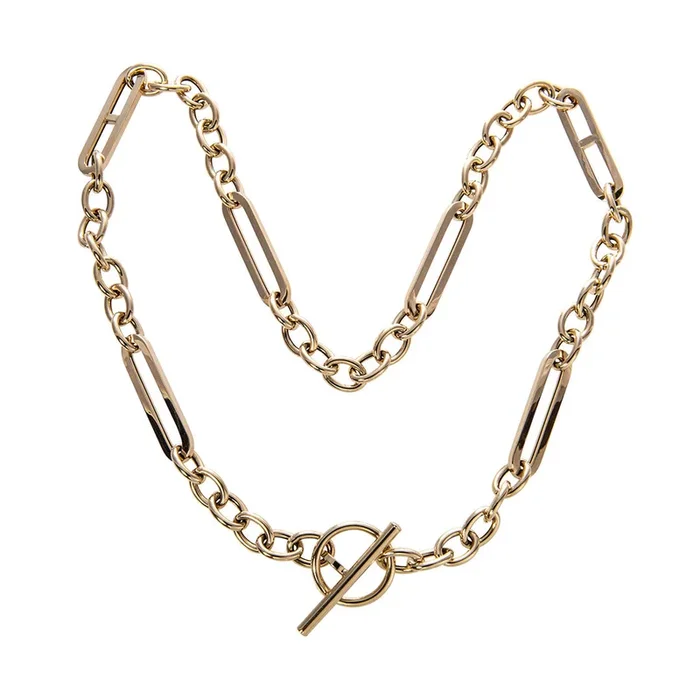 14K Yellow Gold Mixed Link Toggle Clasp Necklace 22″