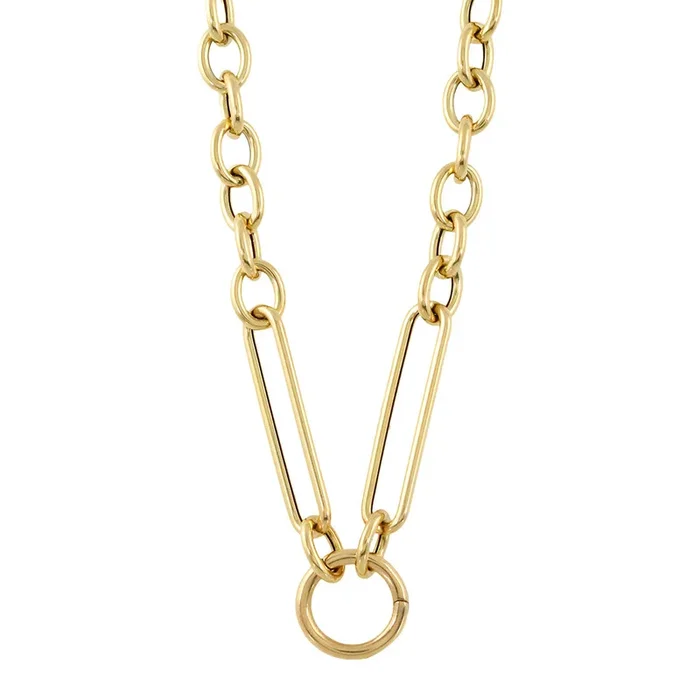 14K Yellow Gold O-Clip & Oval Link Chain Necklace