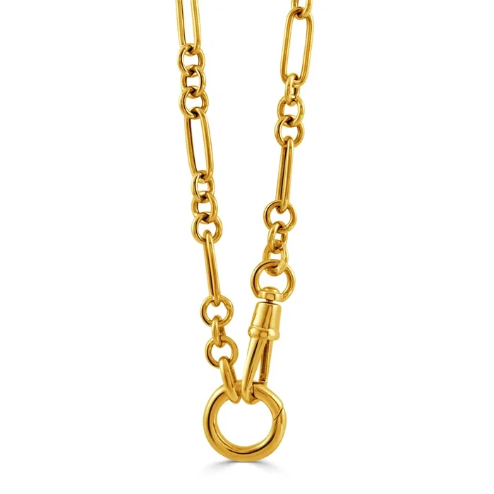 14K Yellow Gold Push Clip Enhancers & Fancy Link Chain Necklace 18″