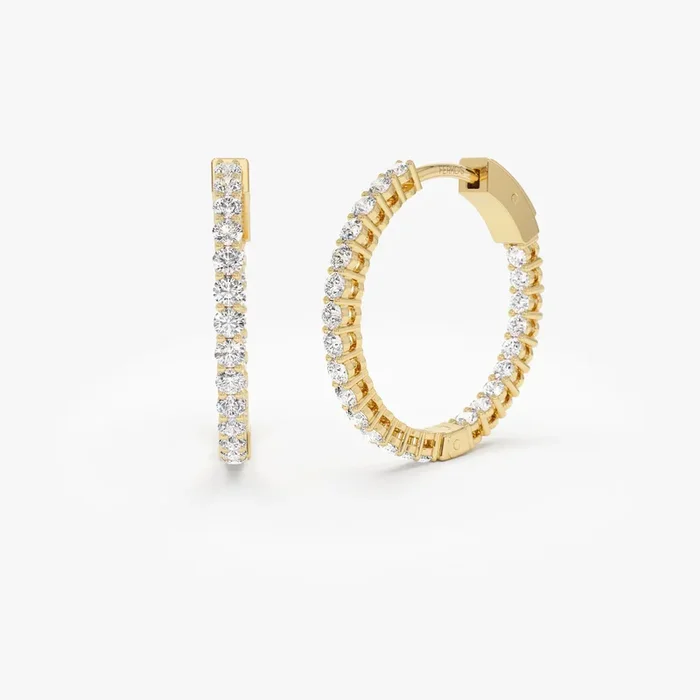 14Kt 21.5MM Inside Out Diamond Hoops