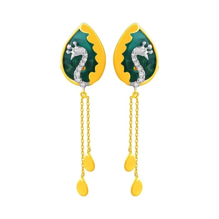 14KT (585) Yellow Gold & Diamond Tear Drop Earrings