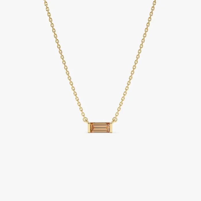 14Kt Gold Baguette Citrine Dainty Birthstone Necklace