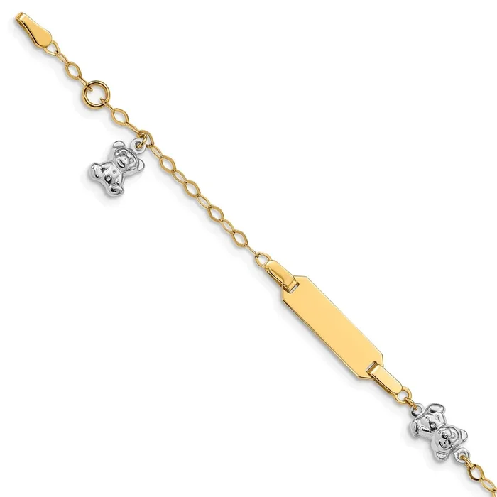 14KT Two-Tone 5.5-inch Children’s Teddy Bear ID Bracelet w/.5-inch Extender