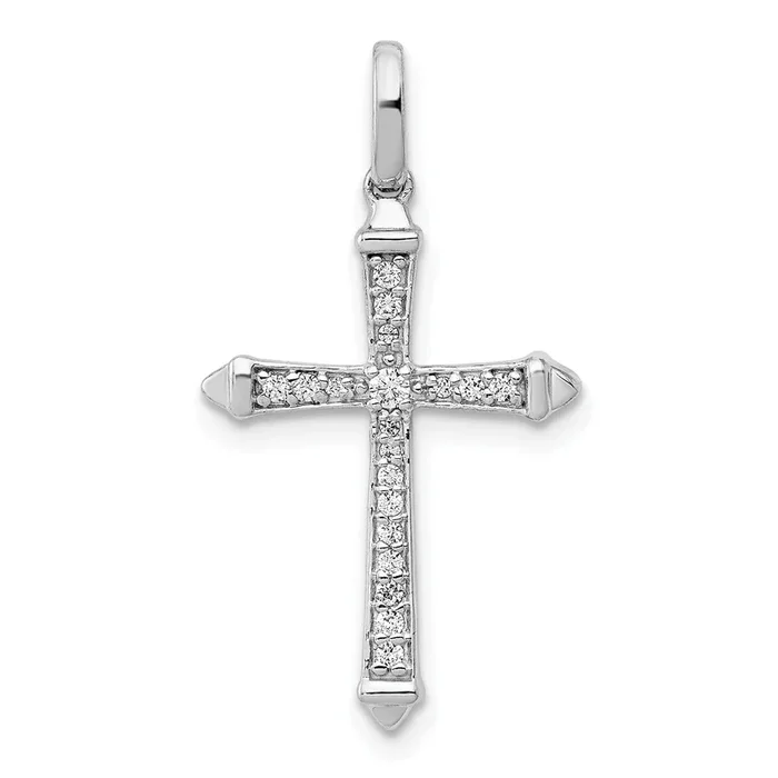 14KT White Gold 1/10 CTW Cross Pendant. Chain Not Included