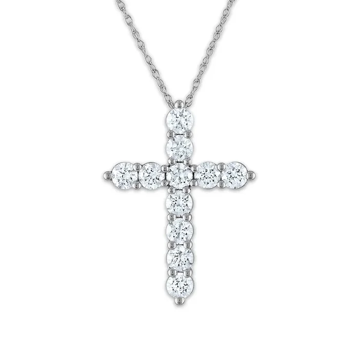 14KT White Gold 2 CTW Natural Diamond 29X21MM 18-inch Cross Pendant