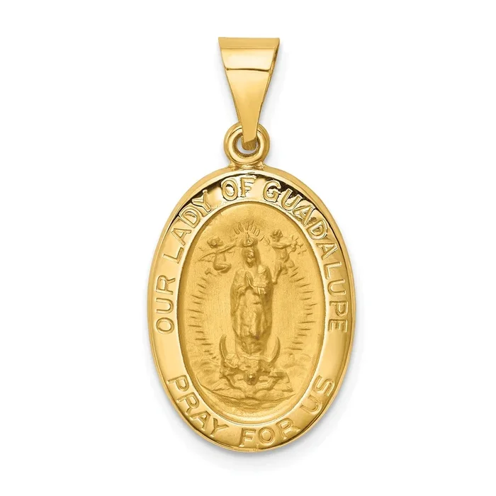 14KT Yellow Gold 22X13MM Guadalupe Medal Pendant. Chain Not Included