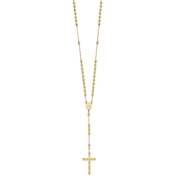 14KT Yellow Gold 24-inch Diamond-cut Lobster Clasp Beaded Rosary Necklace