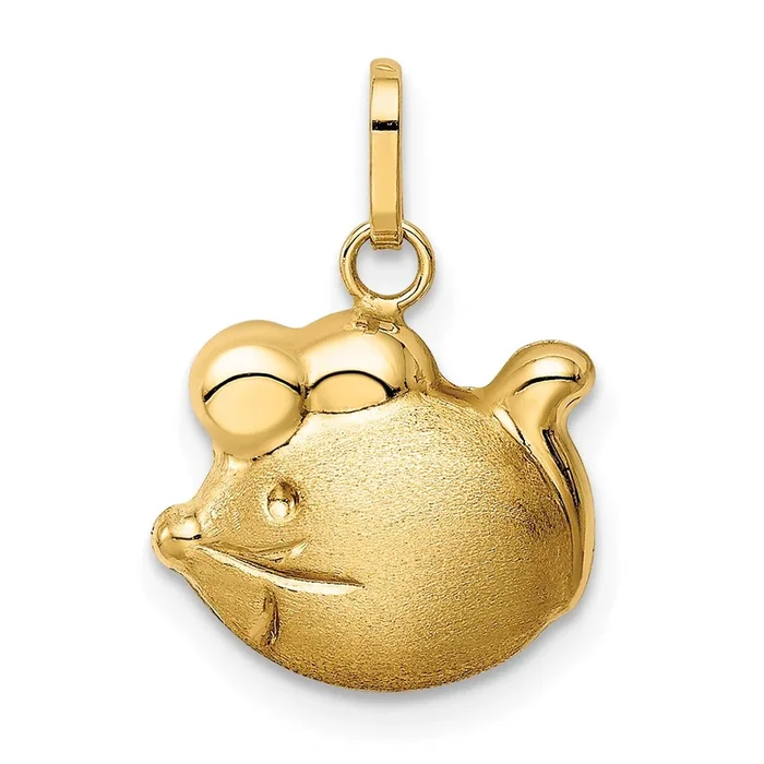 14KT Yellow Gold Childrens Mouse Pendant. Chain Not Included