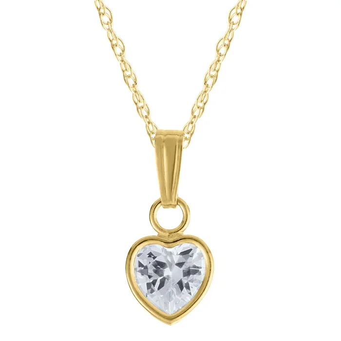 14KT Yellow Gold Heart Shape Cubic Zirconia 13-inch Childrens Heart Pendant