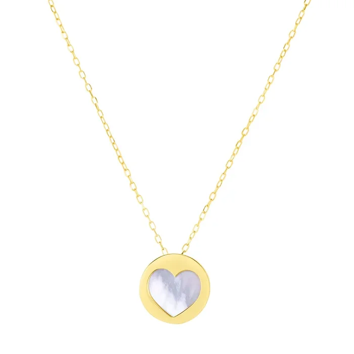 14KT Yellow Gold Mother of Pearl 18-inch Heart Necklace