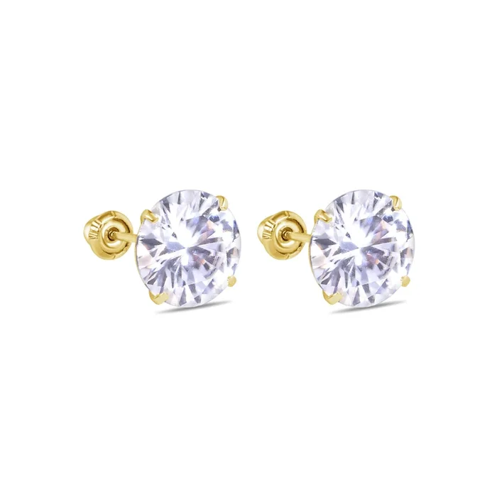 14MGME00038 – 14 Karat Yellow Gold Round Moissanite Stud Screw Back Earring
