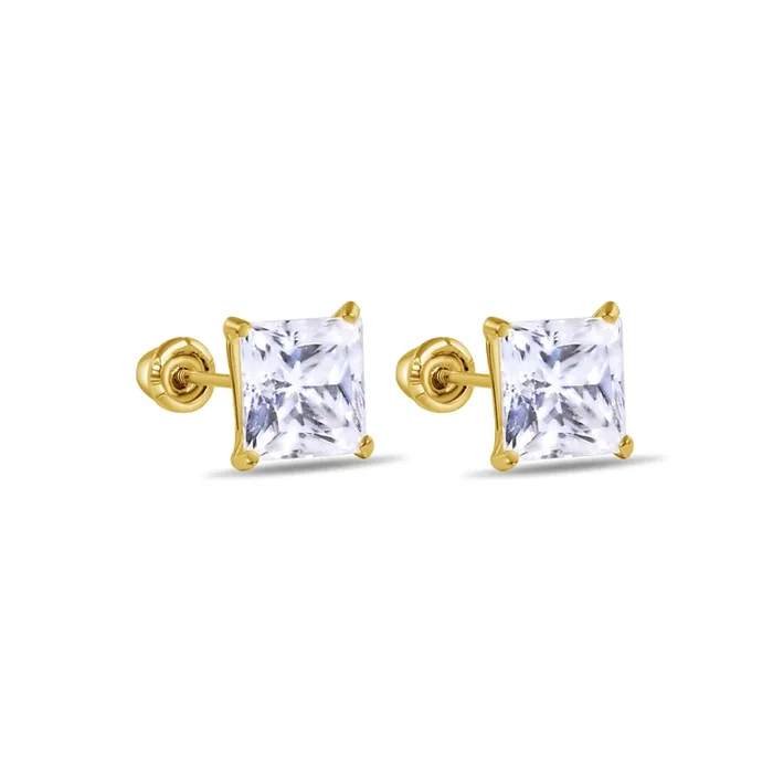 14MGME00039 – 14 Karat Yellow Gold Square Moissanite Stud Screw Back Earring