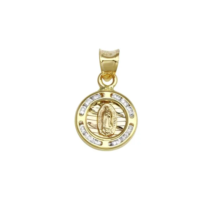14P00003. – Colgante Guadalupe con disco de circonita cúbica en oro amarillo de 14 quilates