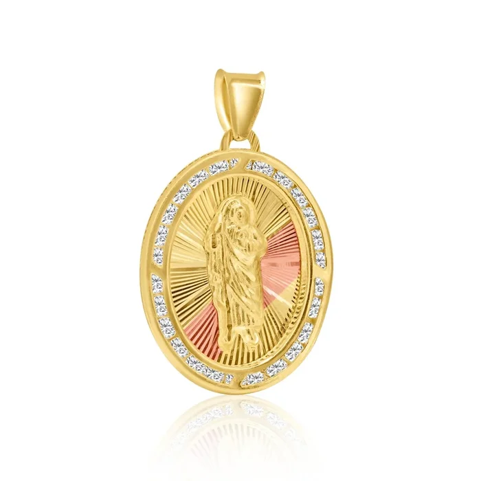 14P00025. – Colgante St Jude de oro amarillo de 14 quilates con circonita cúbica de talla diamante en 3 tonos