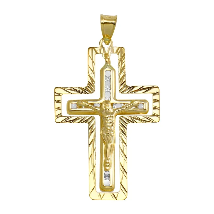 14P00028 – 14 Karat Yellow Gold CZ Double Cross Pendant