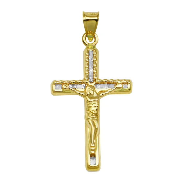 14P00035 – Colgante de cruz con circonitas tricolor en oro amarillo de 14 quilates