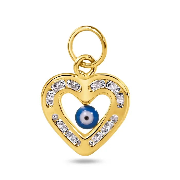 14P00062 – 14 Karat Yellow Gold Heart Evil Eye Clear CZ Pendant