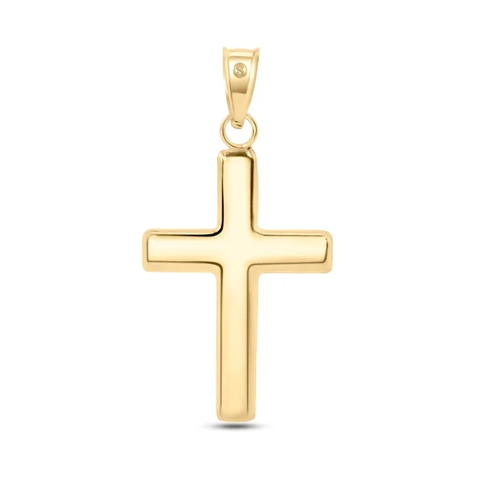 14P00086. – 14 Karat Yellow Gold Plain Hollow Tube Cross Pendant