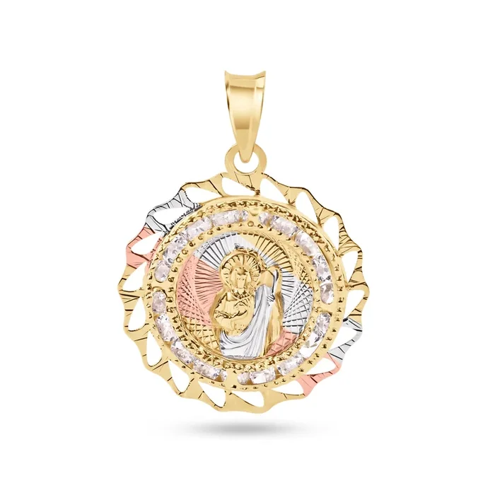 14P00088. – Colgante de oro amarillo de 14 quilates, 2 tonos, 20 mm, bisel con talla de diamante, colgante de circonita transparente Saint Jude