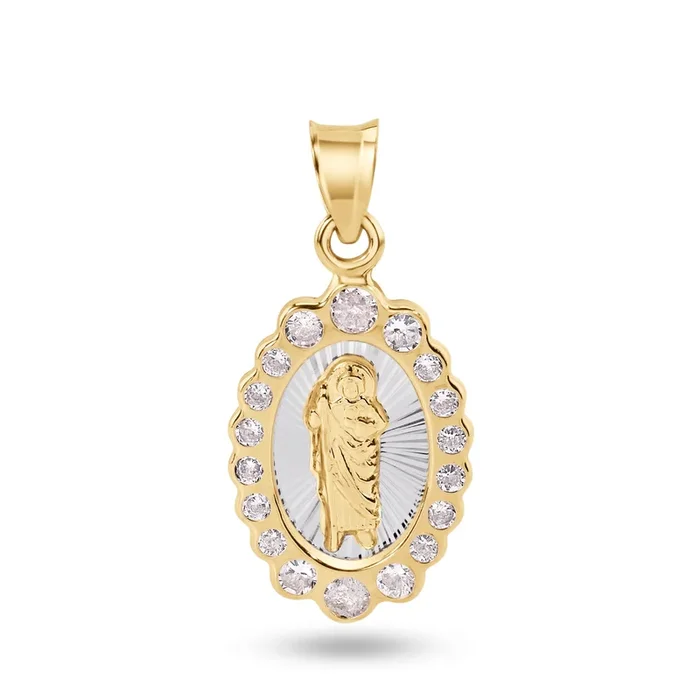 14P00103. – 14 Karat Yellow Gold 18mm Oval Saint Jude Clear CZ Pendant