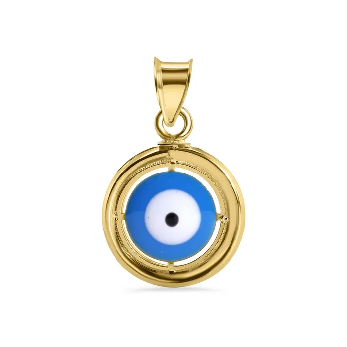 14P00123. – Colgante de oro amarillo de 14 quilates con esmalte redondo y ojo malvado, circonita cúbica transparente de 13,5 mm
