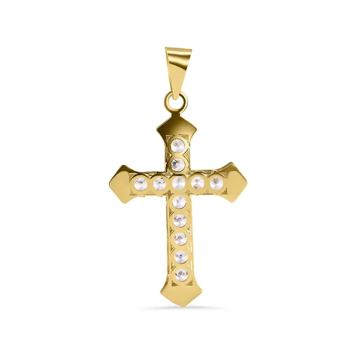 14P00140. – 14 Karat Yellow Gold Multi Faceted Cross Clear CZ Pendant