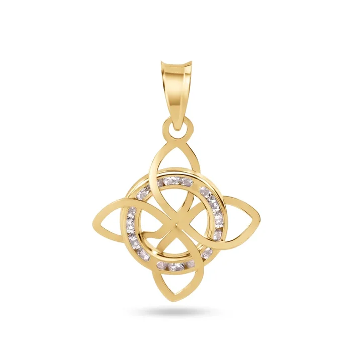 14P00148. – Colgante grande de nudo de bruja en oro amarillo de 14 quilates con circonita cúbica transparente