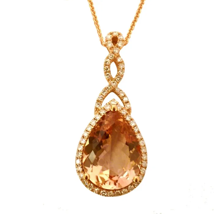 14X11MM Pear Morganite and Diamond 18-inch Pendant in 14KT Rose Gold