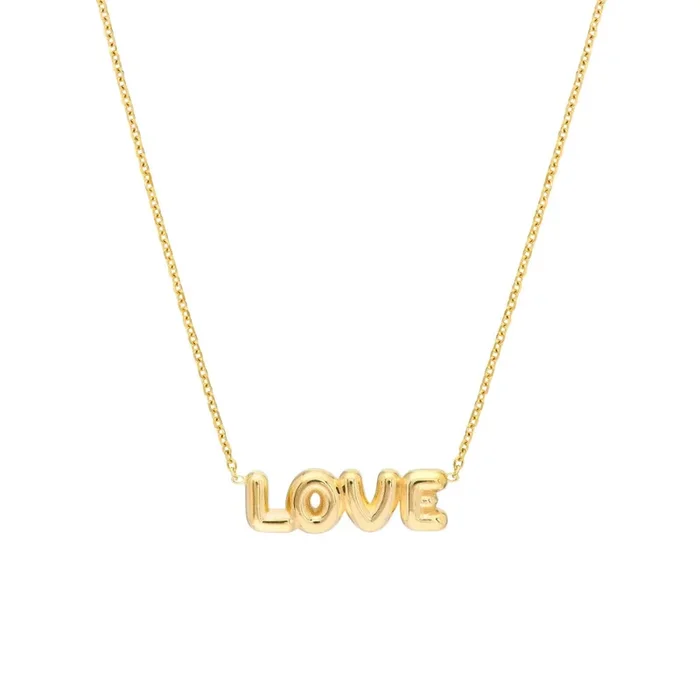 14Y Puffed ‘Love’ Pendant on 18″ Adj. Chain