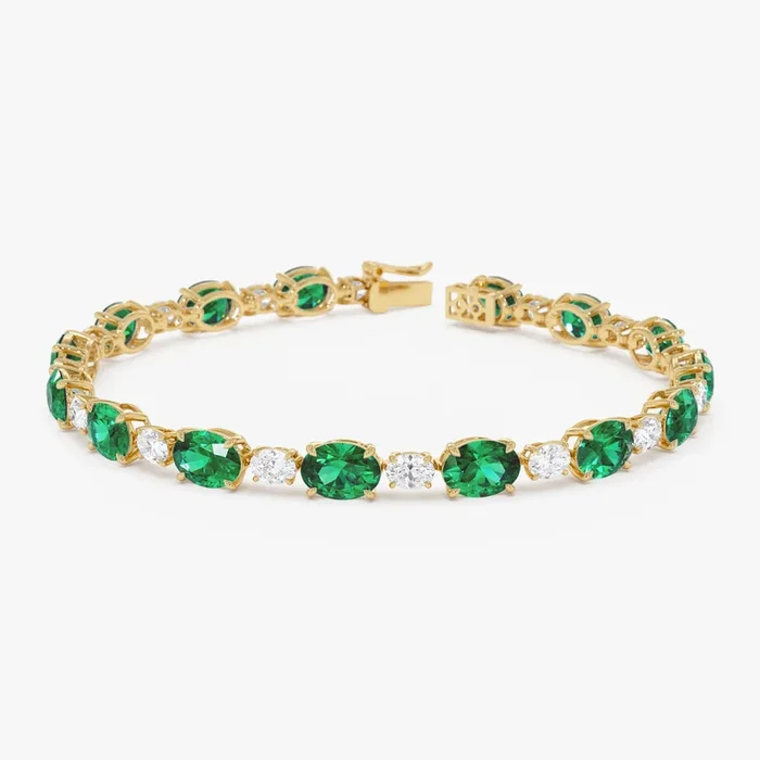 15.75 ctw 14k Lab Grown Colombian Oval Emerald and Oval Diamond Bracelet – Molly