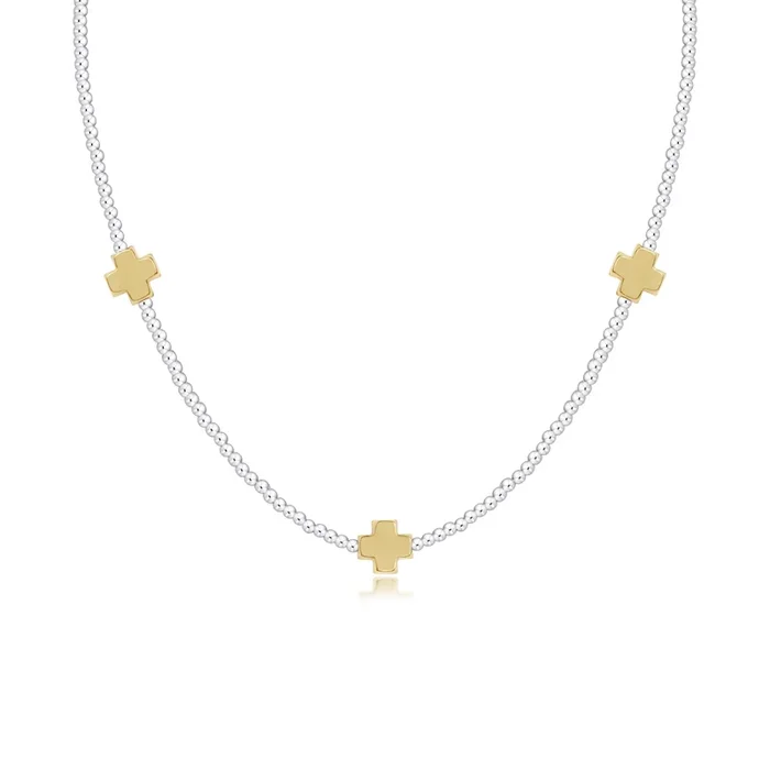 15″ Choker Signature Cross Sterling Mixed Metal Pattern 2mm Bead – Signature Cross Gold