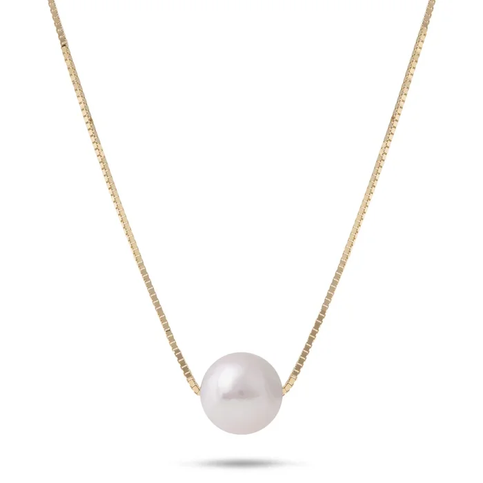 16-18″ Adjustable Akoya White Pearl Necklace in Gold – 8.5-9mm