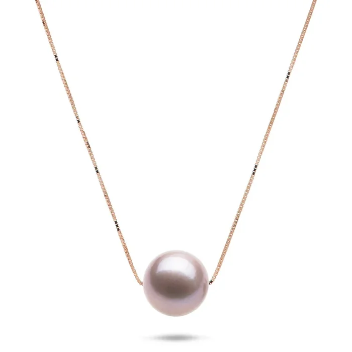 16-18″ Adjustable Freshwater Lavender Pearl Necklace in Rose Gold – 9-10mm