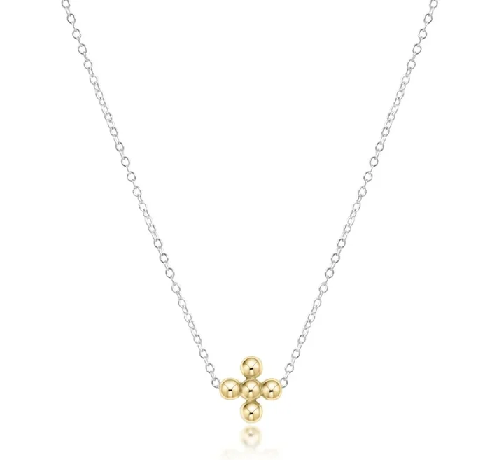 16″ Necklace Sterling Mixed Metal – Classic Beaded Signature Cross Gold – 3mm Bead Gold