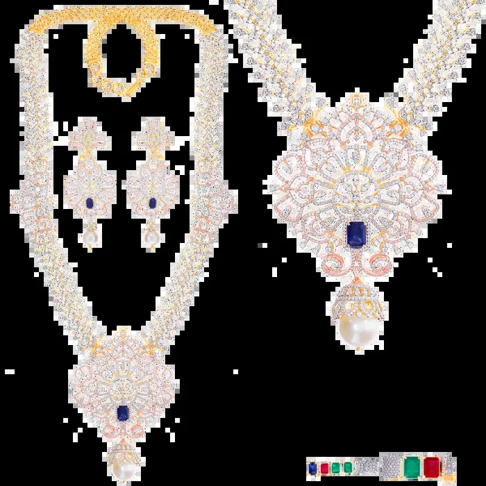 16.82Ct VVS/EF Diamond Patta Haaram With Changeable Gemstones in 18K Gold