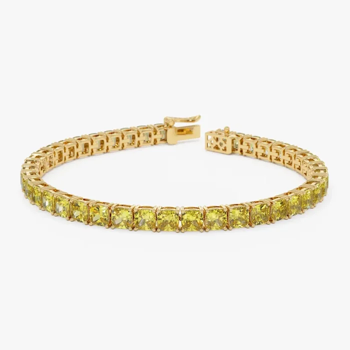 17.50 ctw 14k Lab Grown Cushion Cut Fancy Vivid Yellow Diamond Tennis Bracelet – Paige