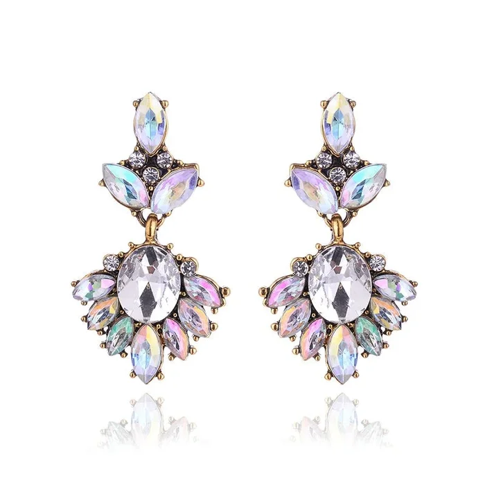 17colors Vintage Antique Golden Transparent Rhinestone Earrings For Women Bijoux Brincos Women’s Christmas Gift 2018
