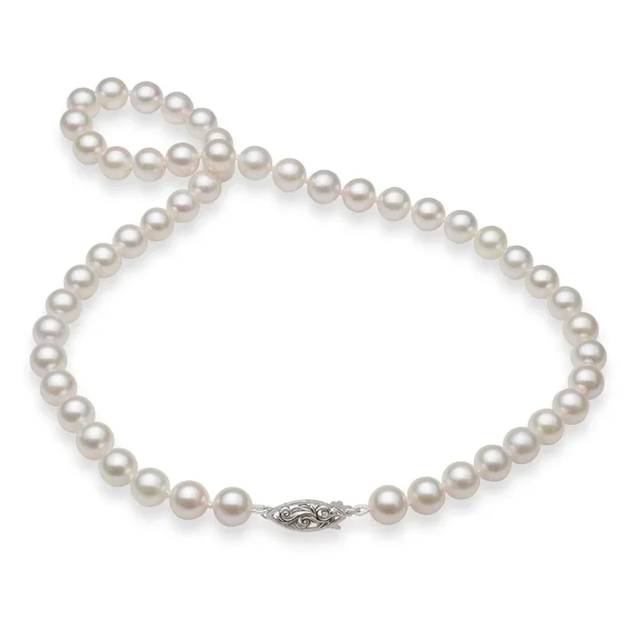 18-19″ Akoya White Pearl Strand with White Gold Clasp – 8-8.5mm