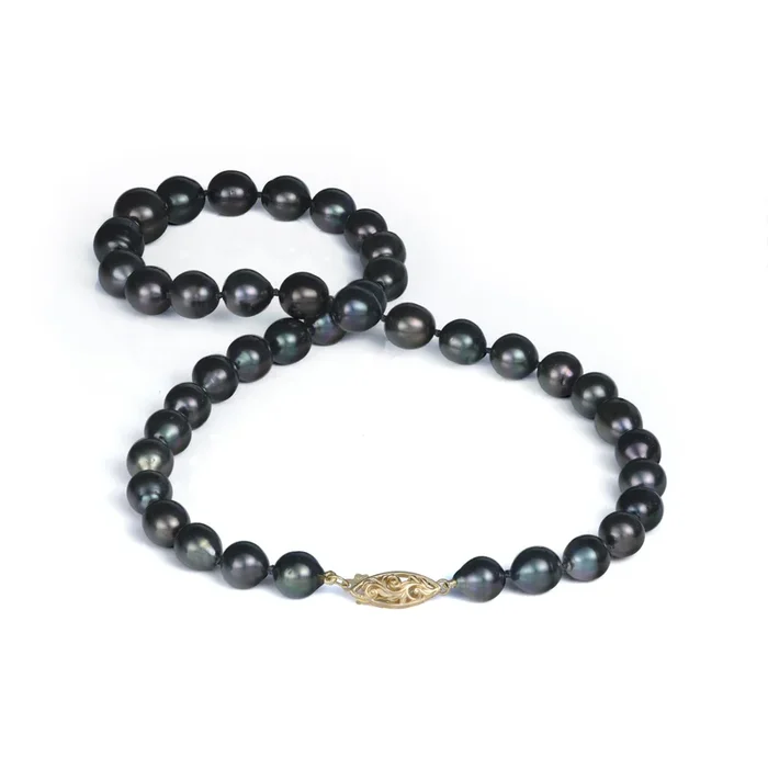 18-20″ Tahitian Black Pearl Strand with Gold Clasp – 8-12mm