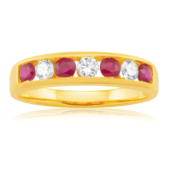 18ct Yellow Gold Natural Ruby and Diamond 0.25ct Ring