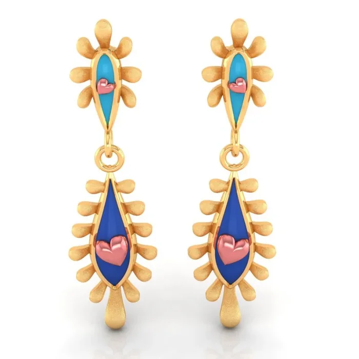18k Gold Earrings With Connected Water Droplet Design And Beautiful Detailing