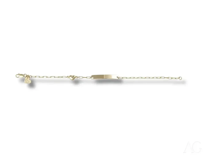 18k gold kid’s bracelet with custom id plate and heart motifs