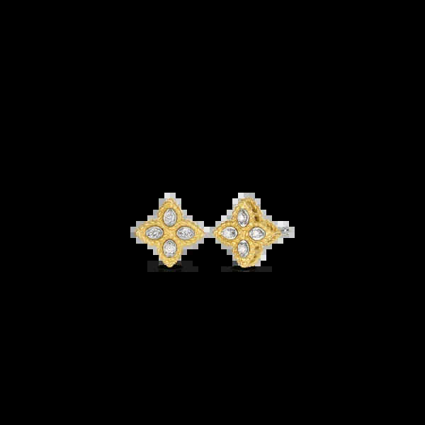 18K GOLD PRINCESS FLOWER SMALL DIAMOND STUD EARRINGS