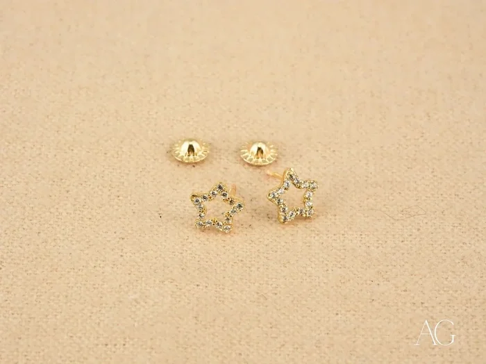 18K Gold Star Celestial Sparkle: CZ Earrings with Screw Backs