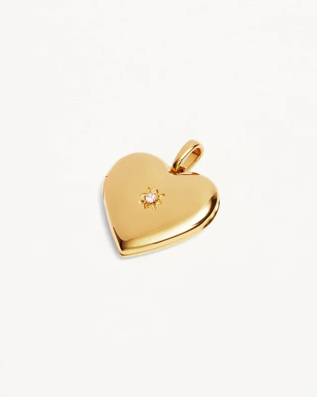 18k Gold Vermeil Large Heart Lotus Locket Pendant