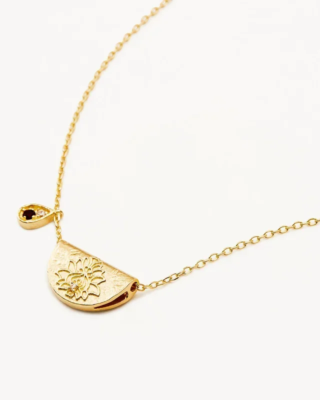 18k Gold Vermeil Lotus Birthstone Necklace – January – Garnet