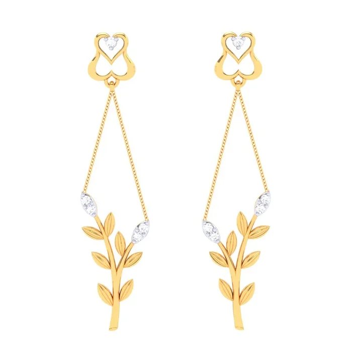 18k Leafy Design Diamond Earring With A Unique Heart Shape detail From Diamond Collection